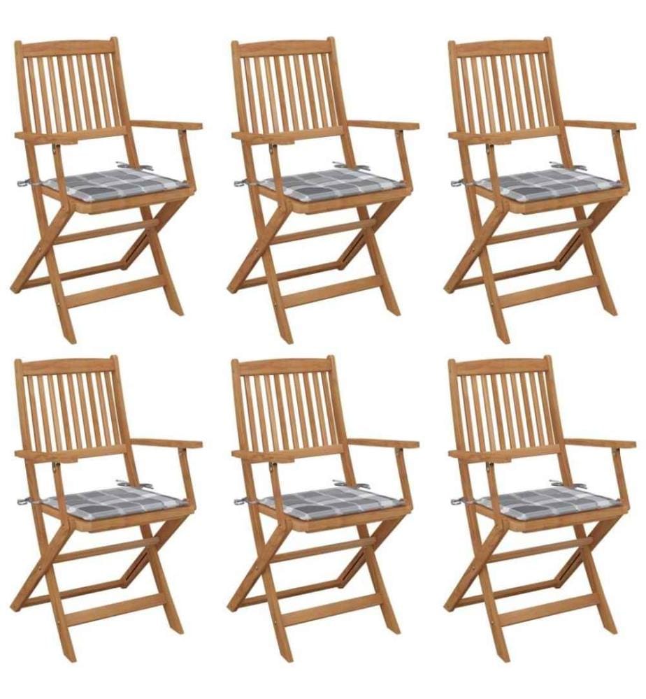 Chaises pliables de jardin 6 pcs avec coussins Bois d'acacia