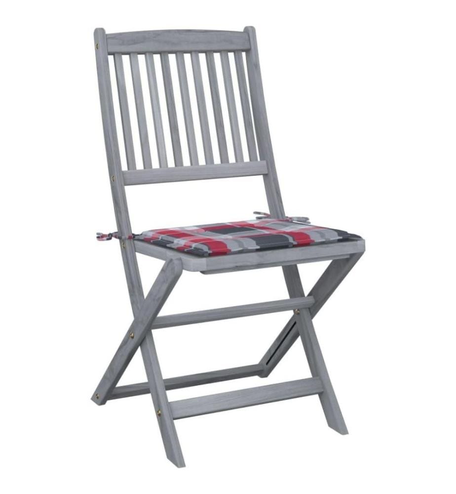 Chaises pliables d'extérieur 2 pcs avec coussins Bois d'acacia