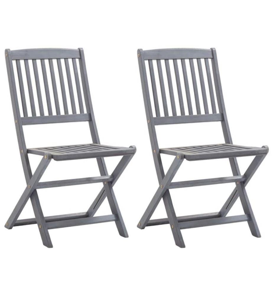 Chaises pliables d'extérieur 2 pcs avec coussins Bois d'acacia