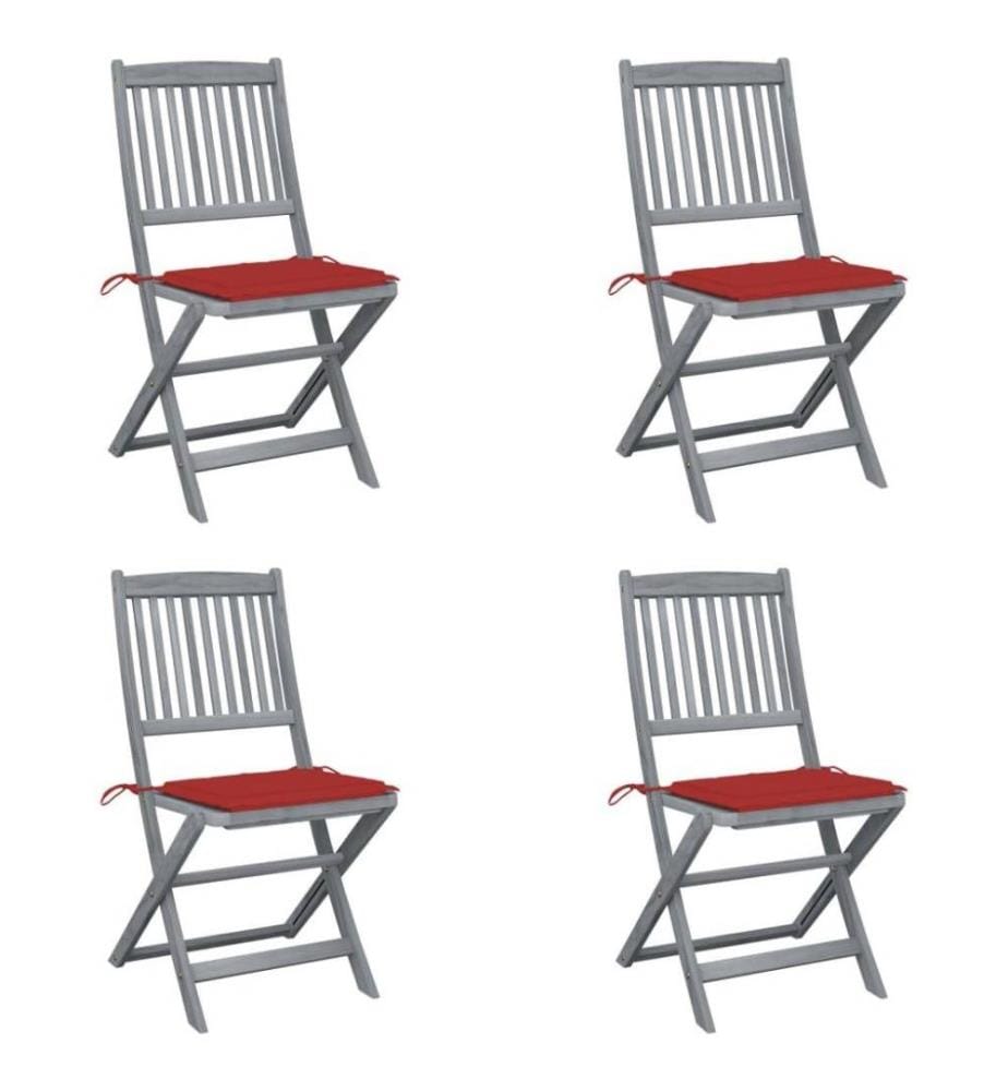 Chaises pliables d'extérieur 4 pcs avec coussins Bois d'acacia