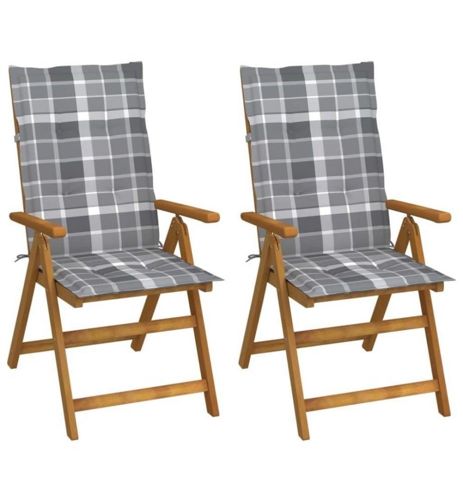 Chaises inclinables de jardin 2 pcs avec coussins Bois d'acacia