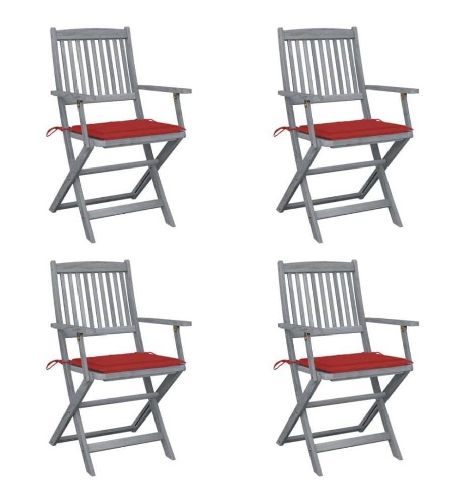 Chaises pliables d'extérieur 4 pcs avec coussins Bois d'acacia