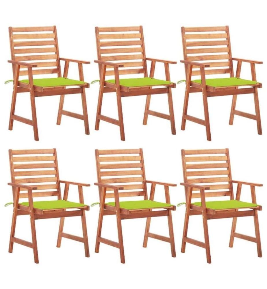 Chaises à dîner d'extérieur 6 pcs avec coussins Acacia massif
