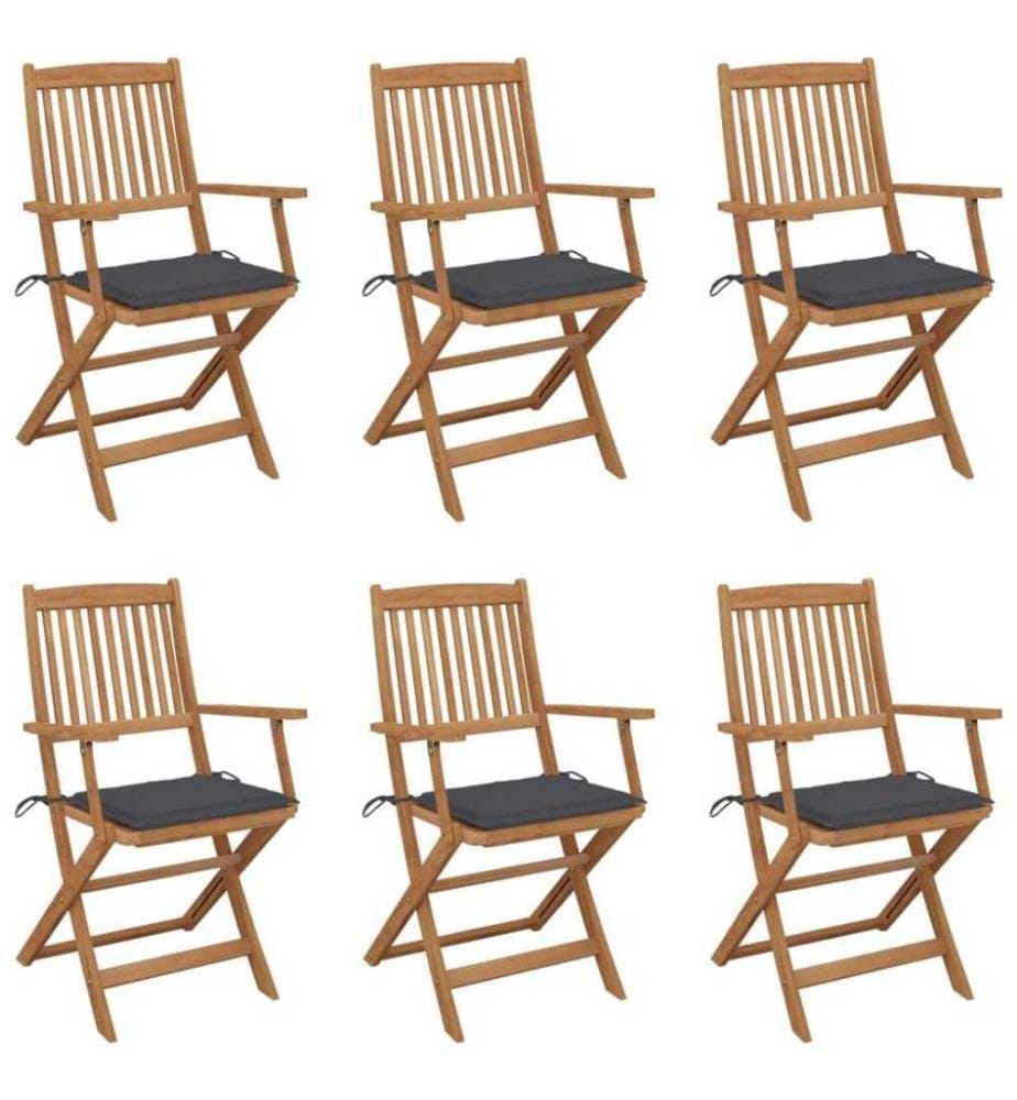 Chaises pliables de jardin 6 pcs avec coussins Bois d'acacia