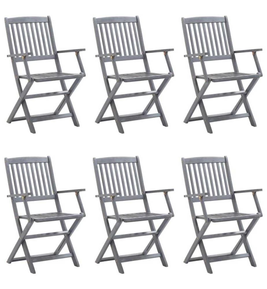 Chaises pliables d'extérieur 6 pcs avec coussins Bois d'acacia