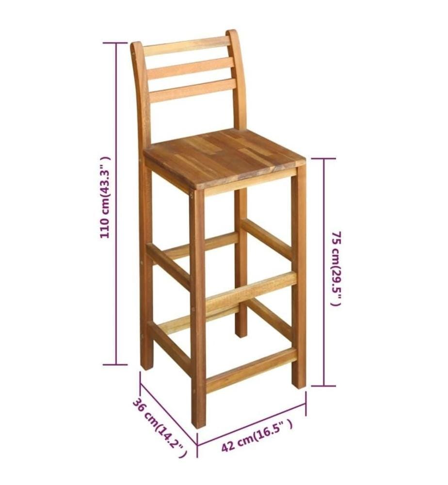 Tabourets de bar lot de 2 bois d'acacia massif