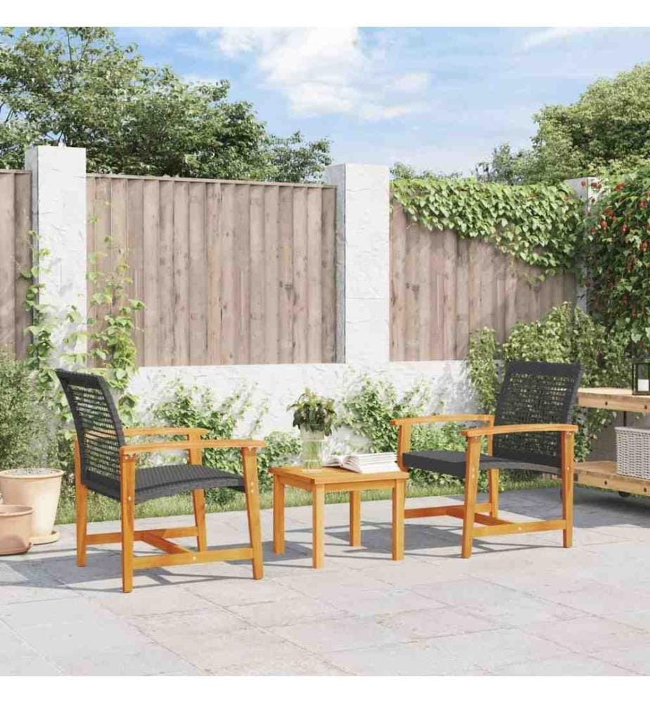 Gartenstühle 2 Stk. Schwarz Poly Rattan und Akazienholz