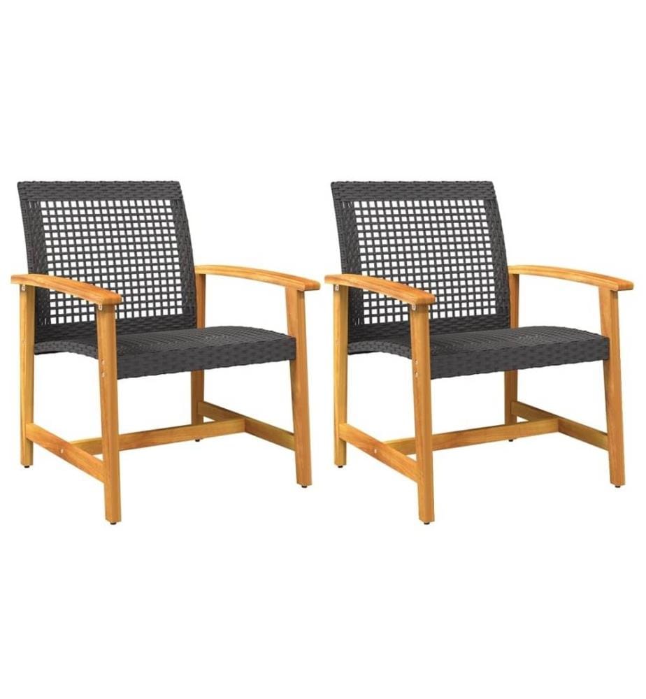 Gartenstühle 2 Stk. Schwarz Poly Rattan und Akazienholz