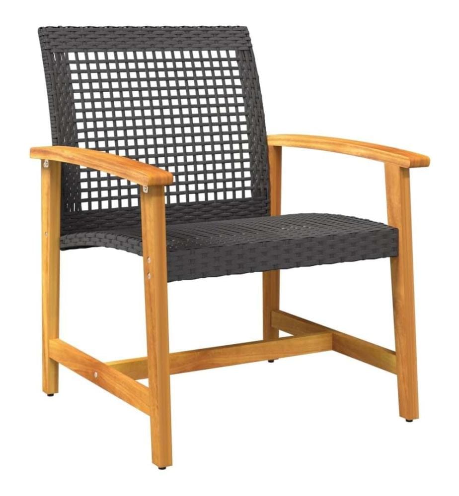 Gartenstühle 2 Stk. Schwarz Poly Rattan und Akazienholz