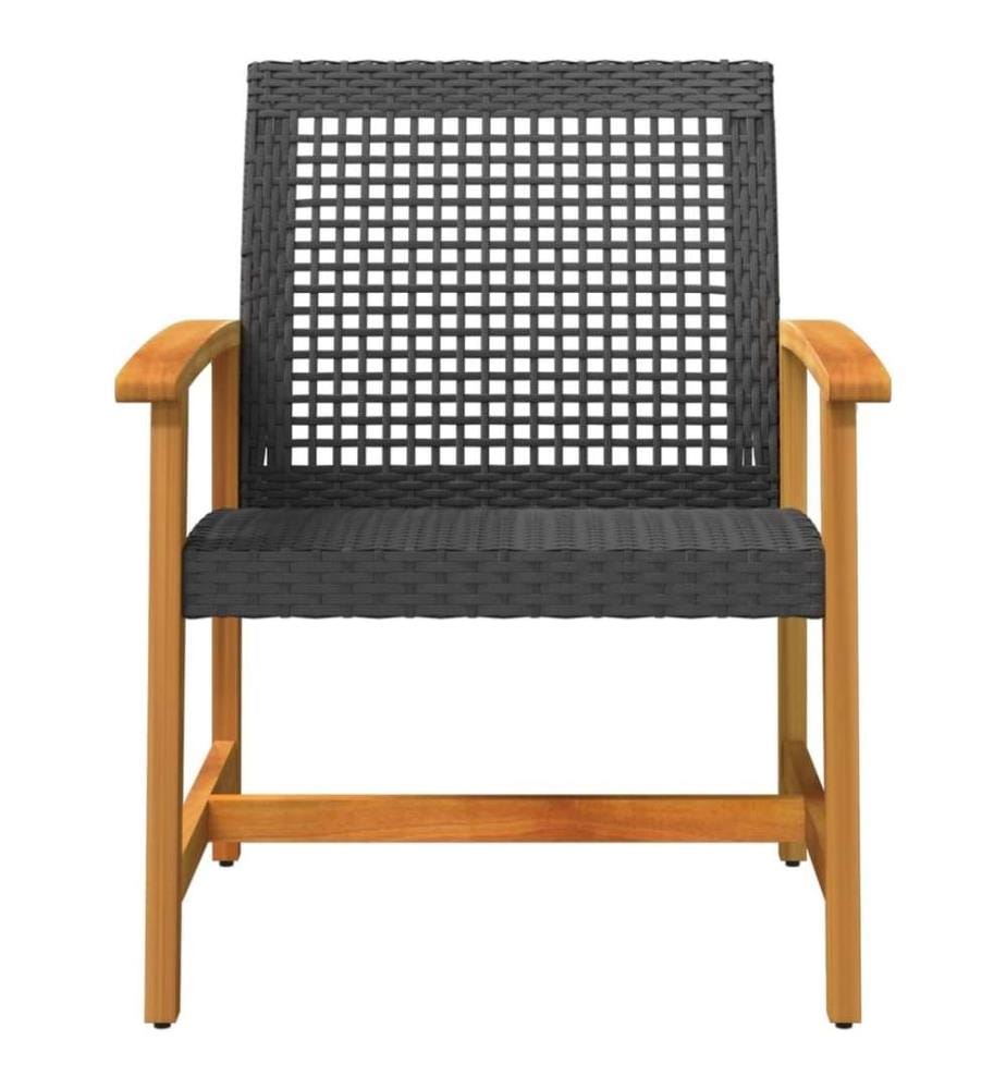 Gartenstühle 2 Stk. Schwarz Poly Rattan und Akazienholz