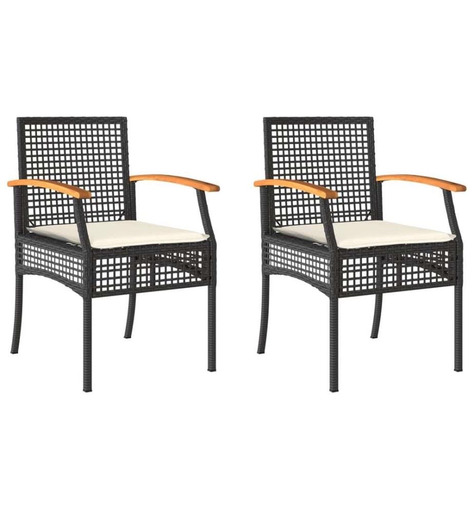 Gartenstühle mit Kissen 2 Stk. Schwarz Poly Rattan Akazienholz