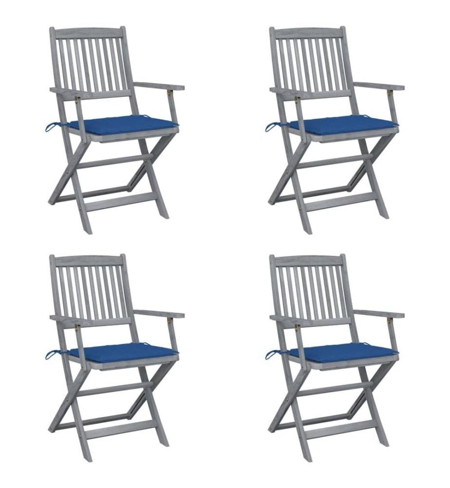 Chaises pliables d'extérieur 4 pcs avec coussins Bois d'acacia