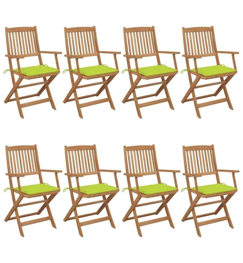 Chaises pliables de jardin 8 pcs avec coussins Bois d'acacia