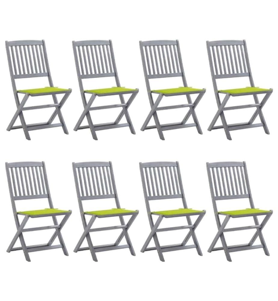Chaises pliables d'extérieur 8 pcs avec coussins Bois d'acacia