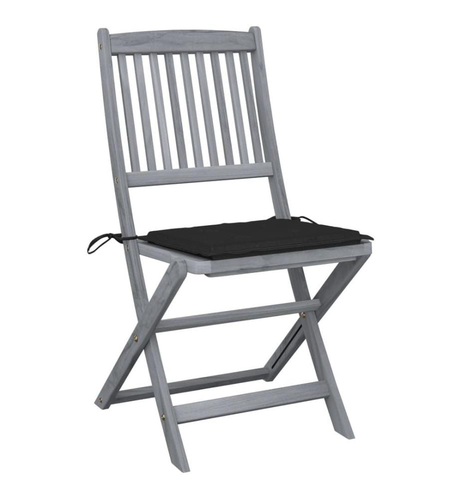 Chaises pliables d'extérieur 2 pcs avec coussins Bois d'acacia