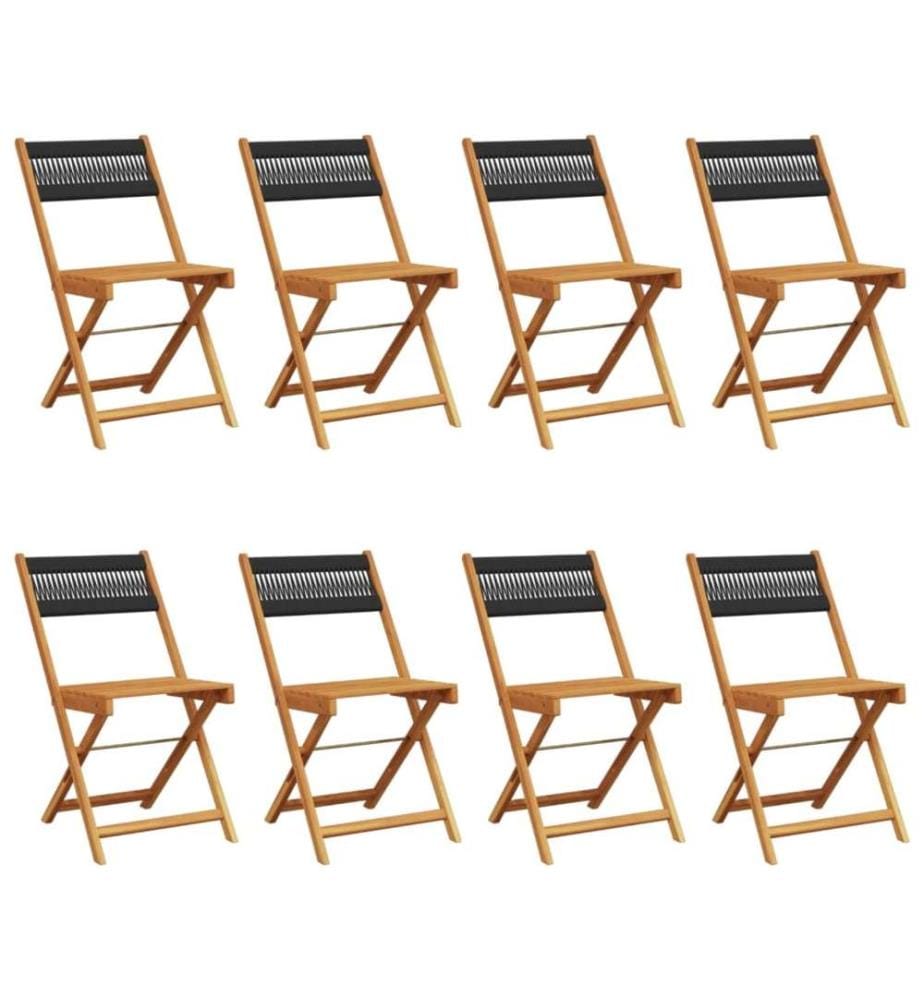 Chaises de jardin pliantes lot de 8 noir bois d'acacia massif