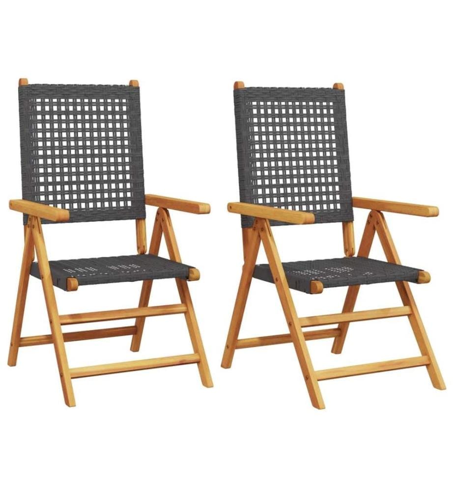 Chaises de jardin lot de 2 noir bois massif d'acacia et rotin