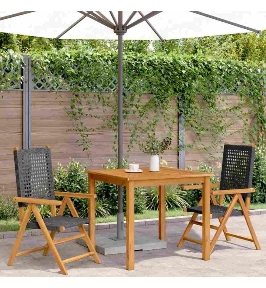 Chaises de jardin lot de 2 noir bois massif d'acacia et rotin