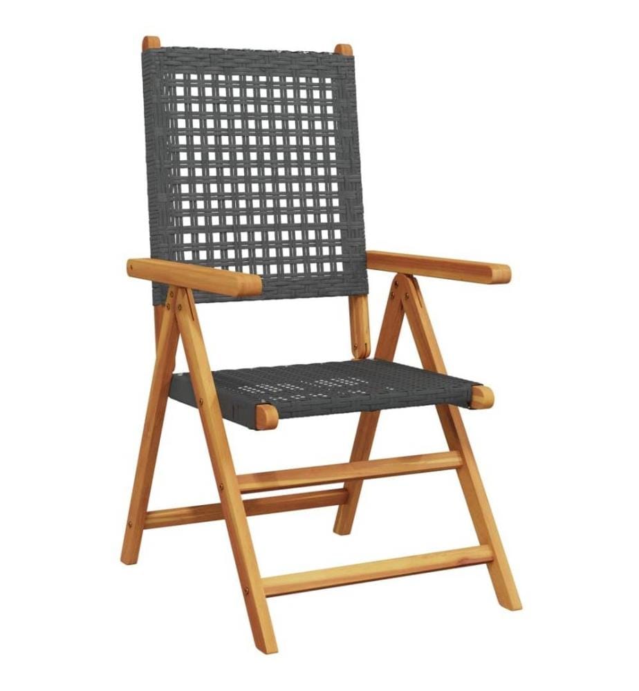 Chaises de jardin lot de 2 noir bois massif d'acacia et rotin