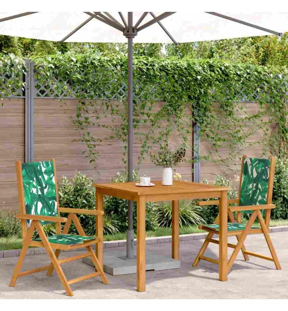 Gartenstühle 2 Stk. Blattmuster Massivholz Akazie & Stoff