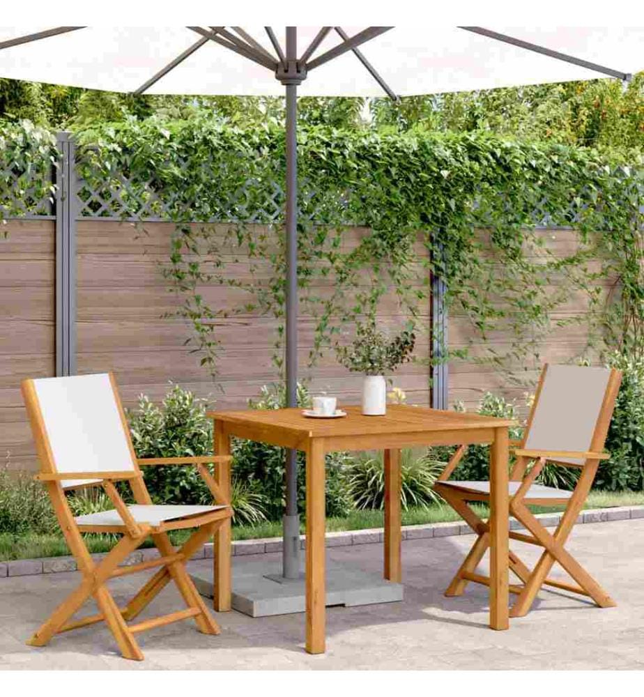 Gartenstühle 2 Stk. Cremeweiss Massivholz Akazie & Stoff