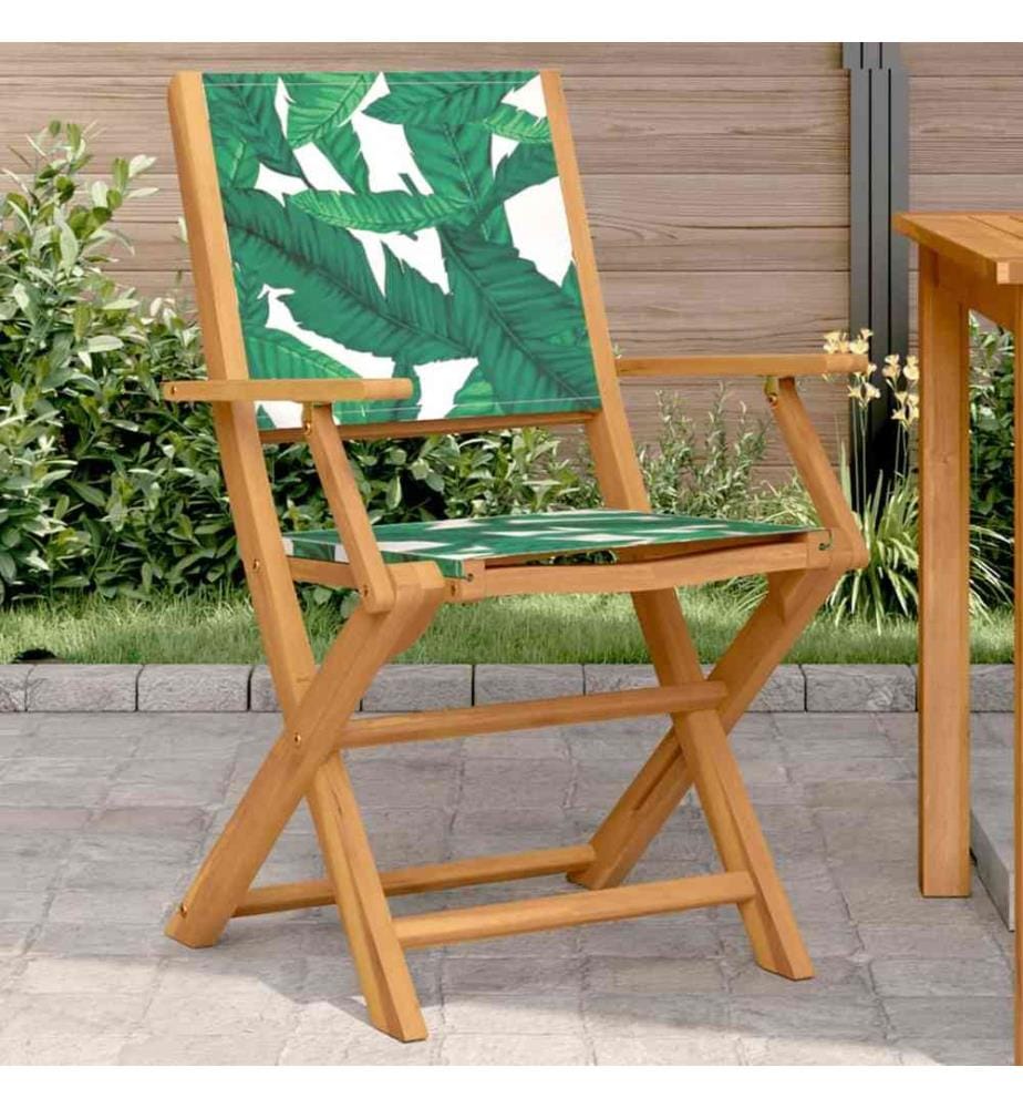 Gartenstühle 2 Stk. Blattmuster Massivholz Akazie & Stoff