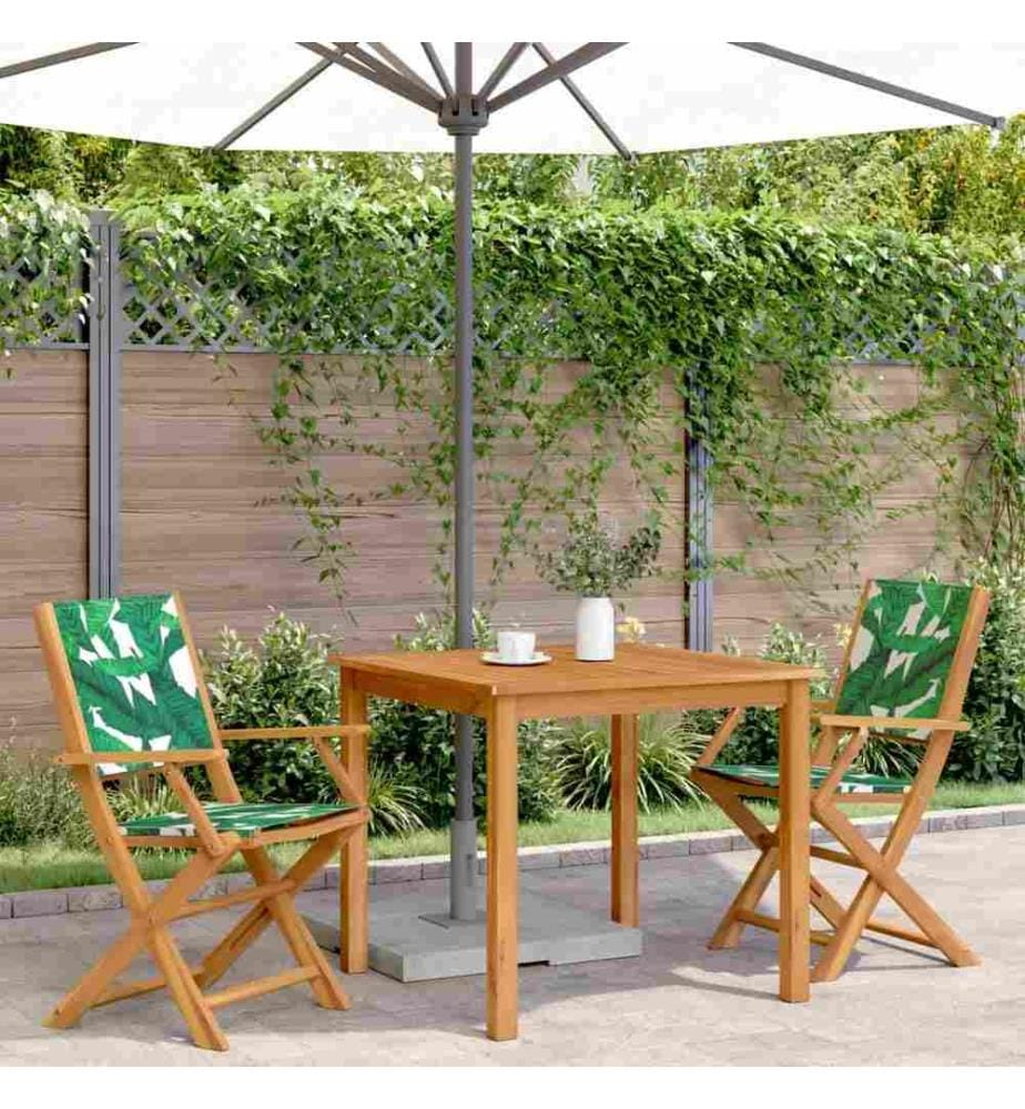 Gartenstühle 2 Stk. Blattmuster Massivholz Akazie & Stoff