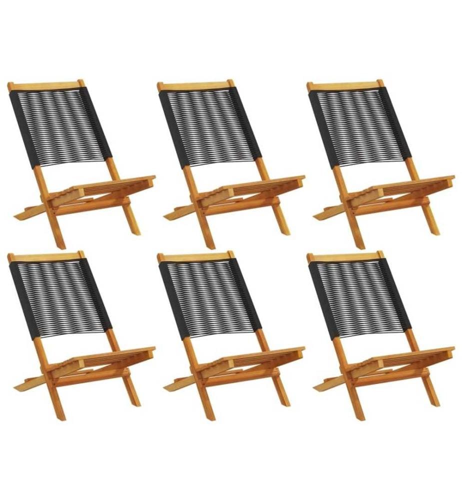 Chaises de jardin pliantes lot de 6 noir bois d'acacia massif