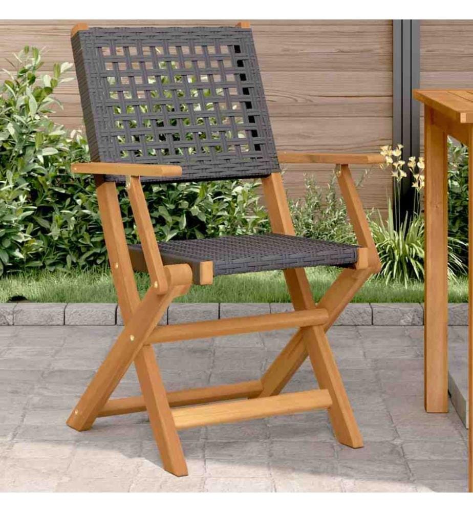 Chaises de jardin lot de 2 noir bois massif d'acacia et rotin