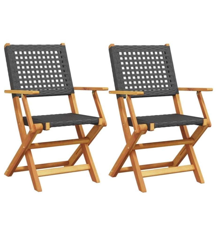 Chaises de jardin lot de 2 noir bois massif d'acacia et rotin