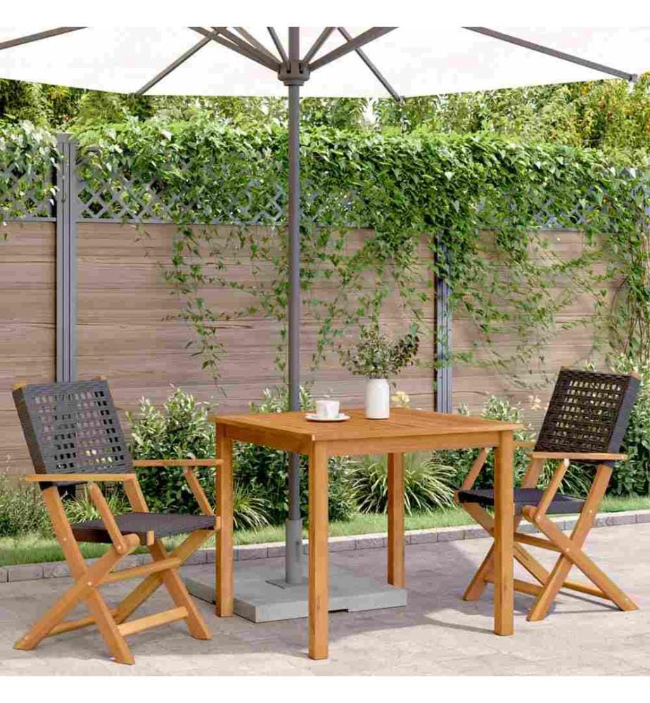 Chaises de jardin lot de 2 noir bois massif d'acacia et rotin