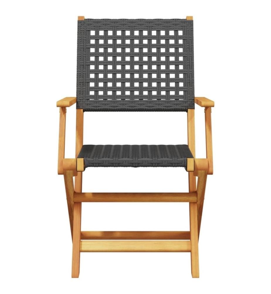 Chaises de jardin lot de 2 noir bois massif d'acacia et rotin