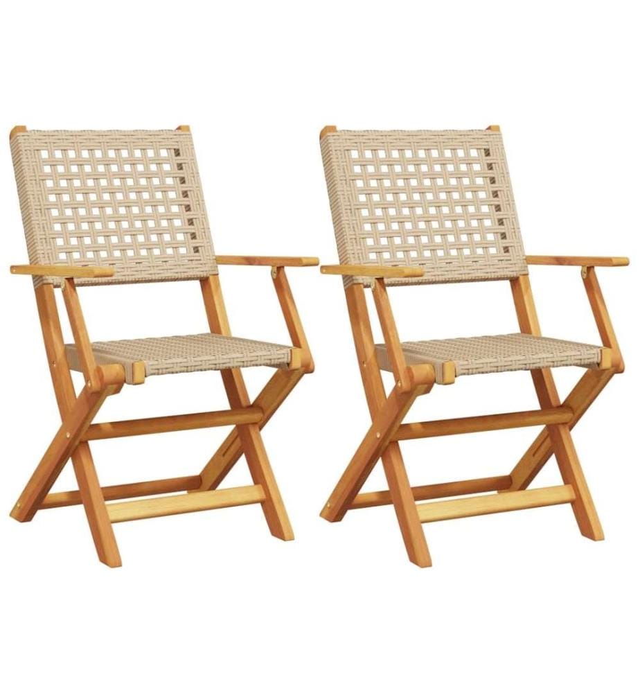 Gartenstühle 2 Stk. Beige Massivholz Akazie und Poly Rattan