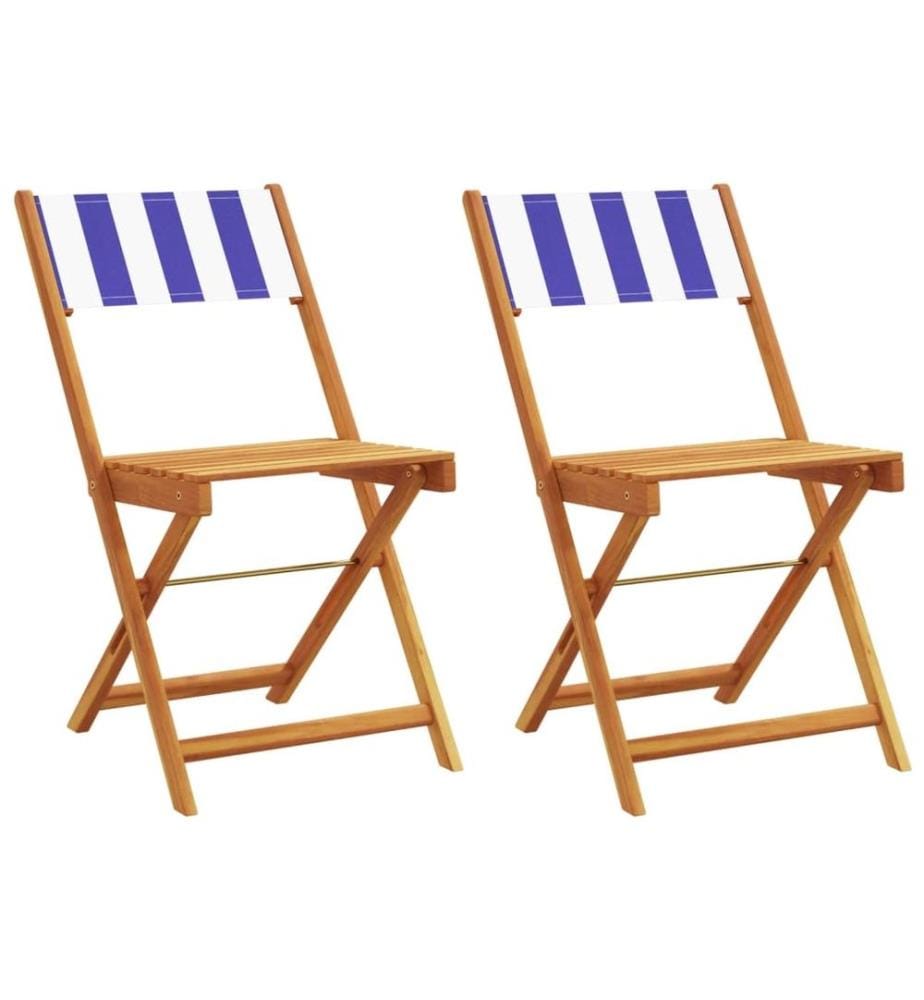 Chaises de bistrot lot de 2 bleu/blanc bois acacia massif tissu