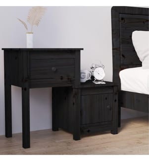 Nachttisch Schwarz 79,5x38x65,5 cm Massivholz Kiefer