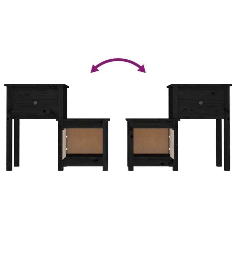 Nachttisch Schwarz 79,5x38x65,5 cm Massivholz Kiefer