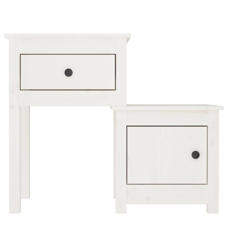Nachttische 2 Stk. Weiss 79,5x38x65,5 cm Massivholz Kiefer