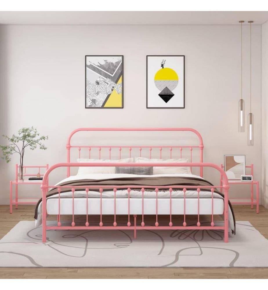 Nachttische 2 Stk. Rosa Transparent Metall und Glas