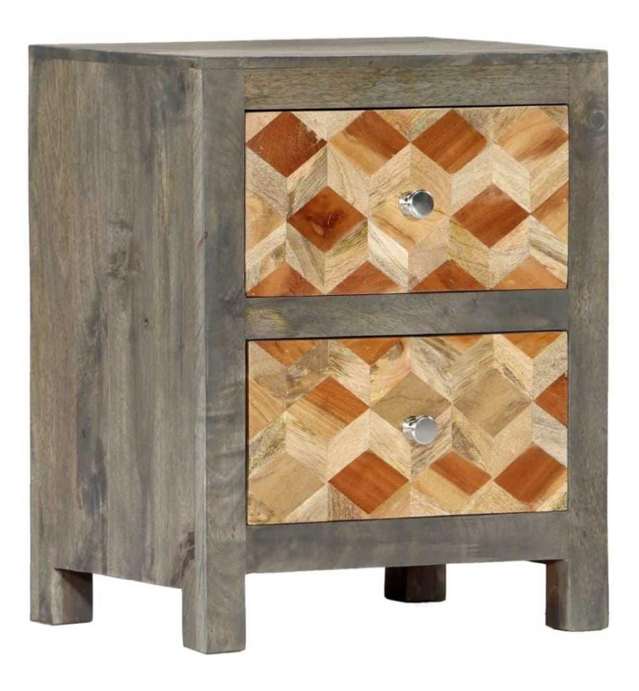Nachttisch Grau 40x30x50 cm Massivholz Mango