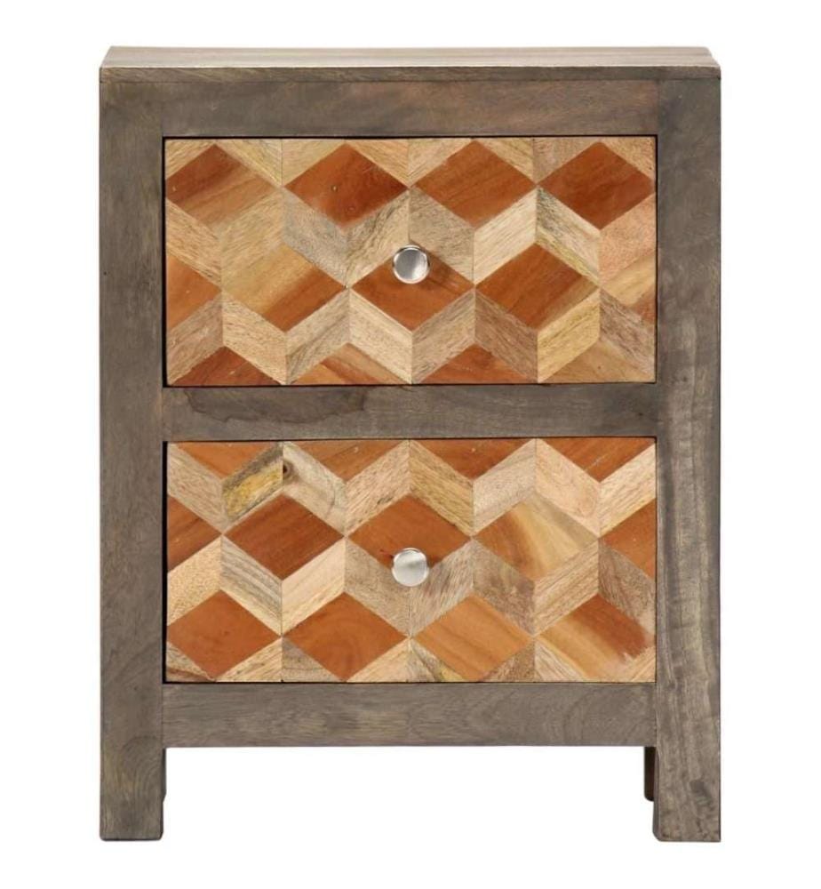 Nachttisch Grau 40x30x50 cm Massivholz Mango