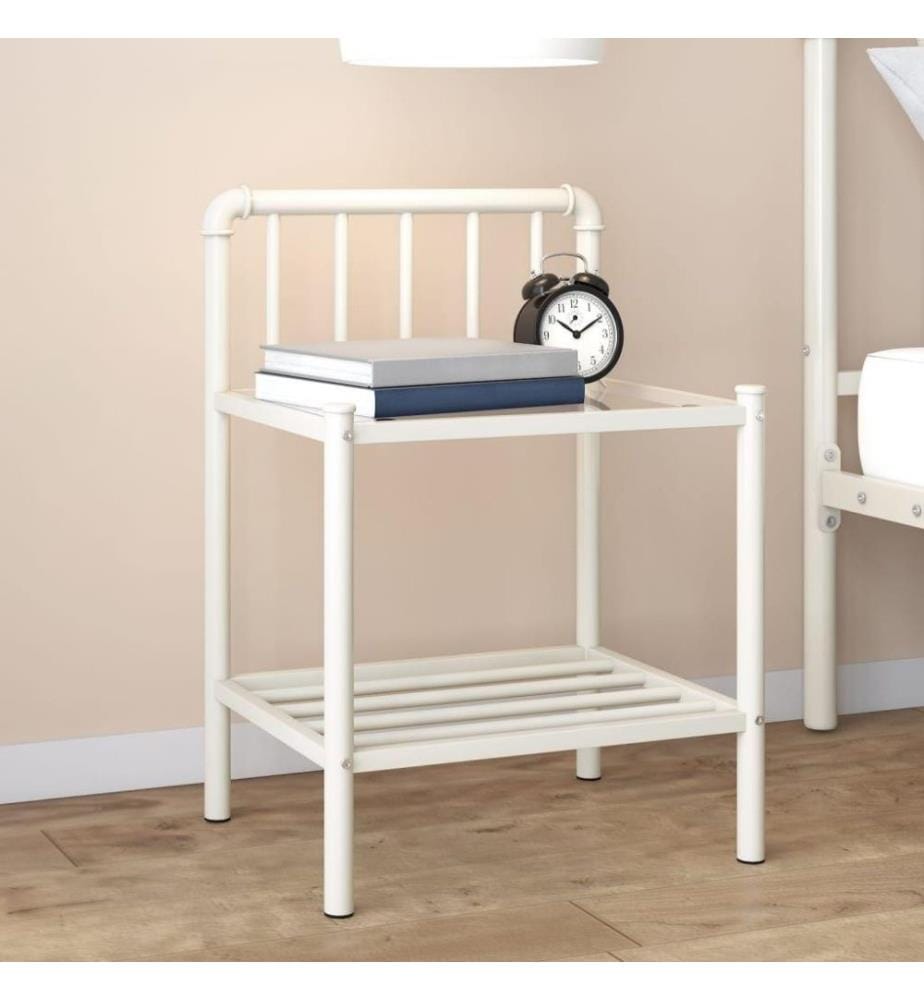 Nachttisch Weiss Transparent 45x34,5x62,5 cm Metall und Glas