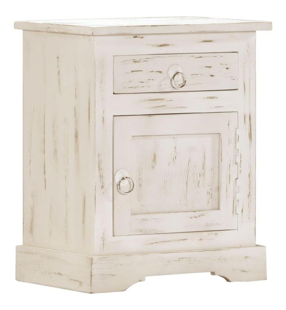Nachttisch Weiss 40×30×50 cm Massivholz Mango