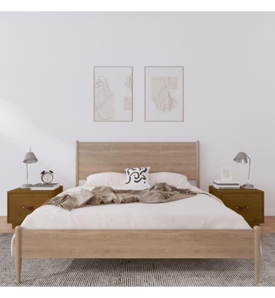Nachttische 2 Stk. Honigbraun 40x34x35 cm Massivholz Kiefer