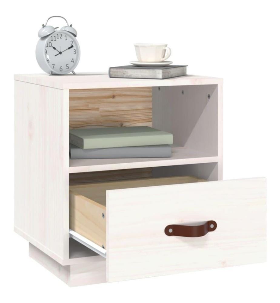 Nachttisch Weiss 40x34x45 cm Massivholz Kiefer