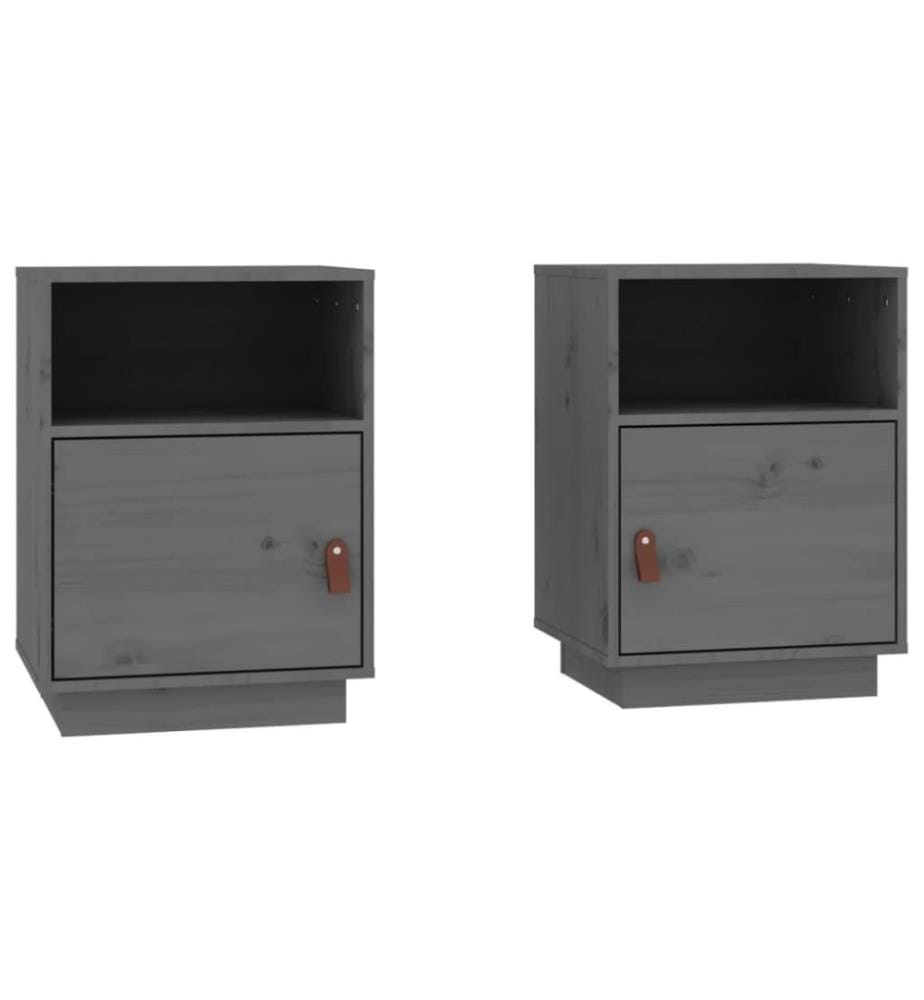 Nachttische 2 Stk. Grau 40x34x55 cm Massivholz Kiefer