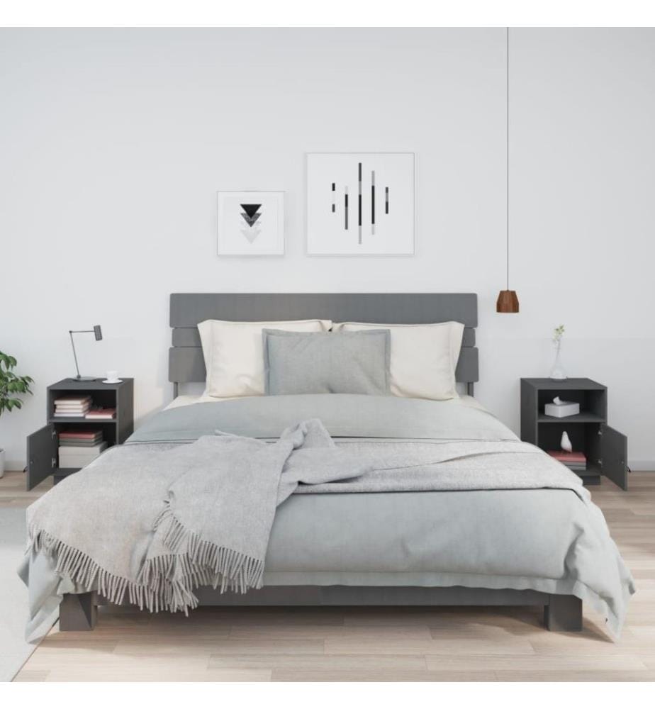 Nachttische 2 Stk. Grau 40x34x55 cm Massivholz Kiefer