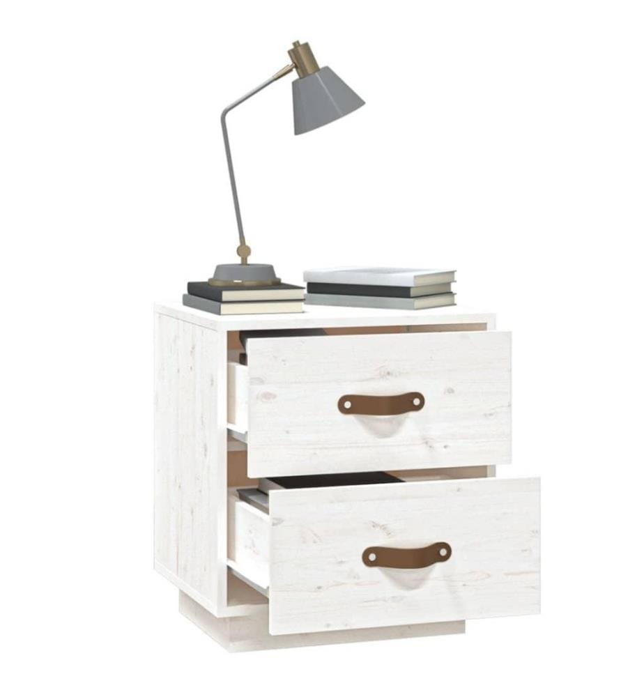 Nachttisch Weiss 40x34x45 cm Massivholz Kiefer