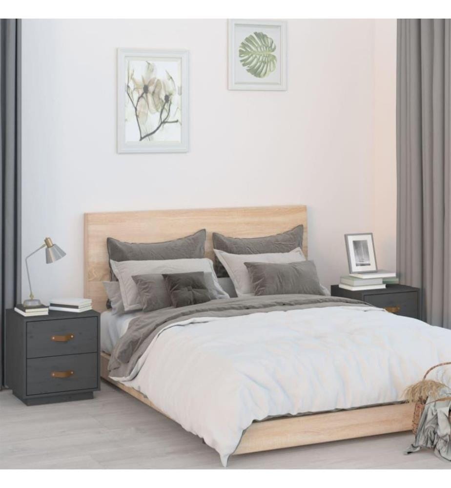 Nachttische 2 Stk. Grau 40x34x45 cm Massivholz Kiefer