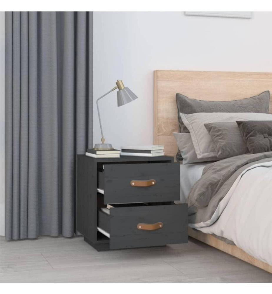 Nachttische 2 Stk. Grau 40x34x45 cm Massivholz Kiefer
