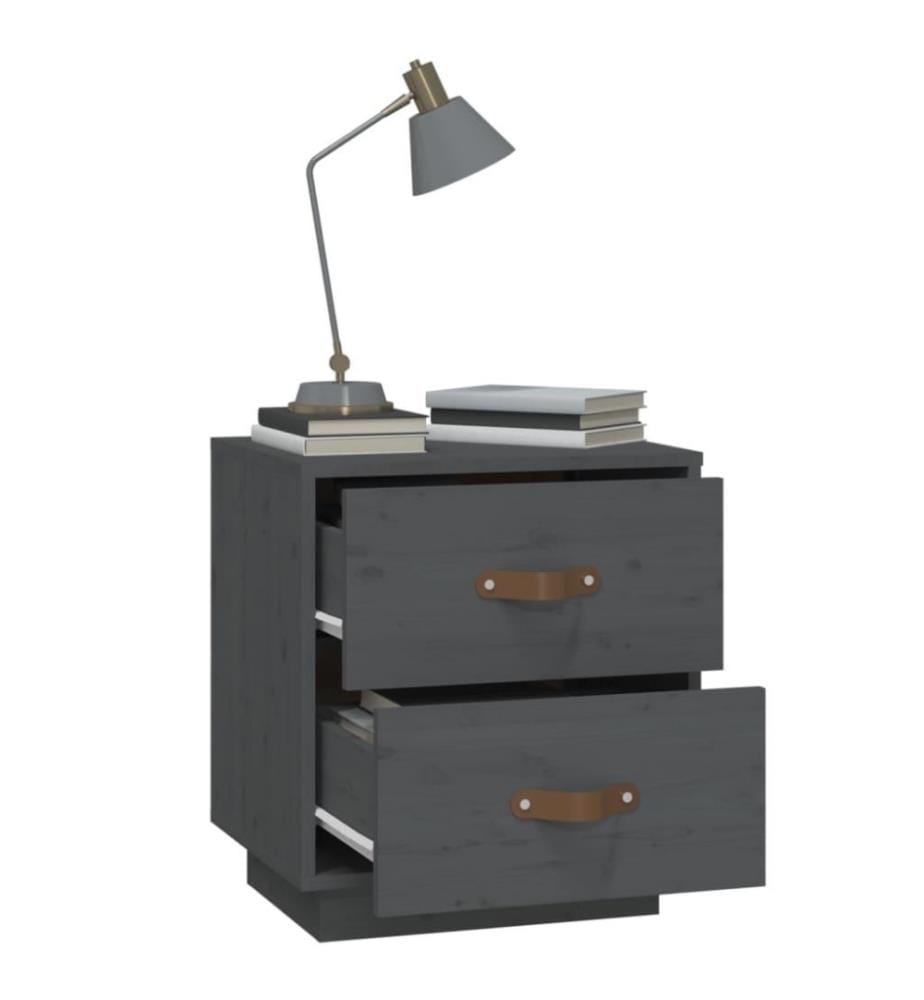 Nachttische 2 Stk. Grau 40x34x45 cm Massivholz Kiefer